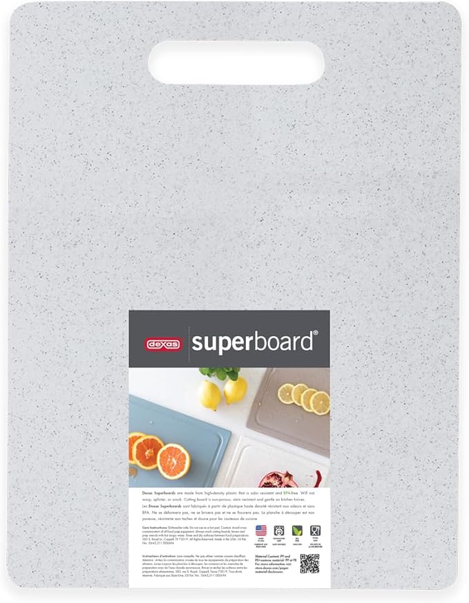 Dexas Superboard Cutting Board with Handle 11 x 14.5 inch Blue Granite, Kitchen Prep Board, Dishwasher Safe, Non-Porous Poly Surface, Made in USA