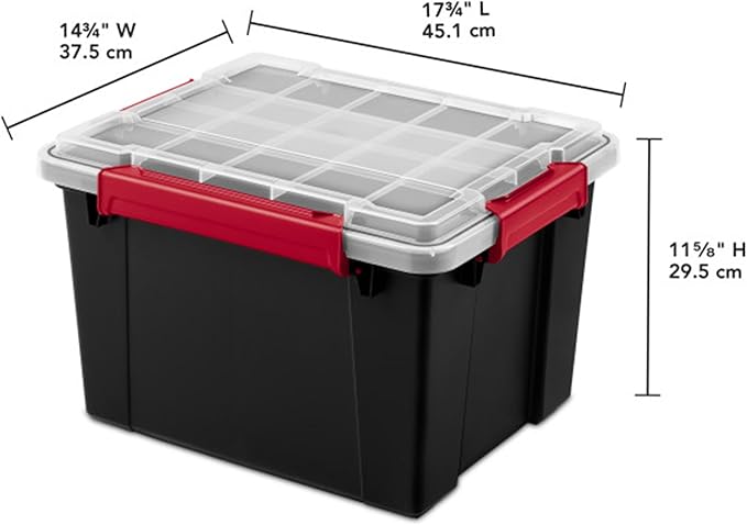 Sterilite 12 Pack Gasket Box, Stackable Plastic 8.5 Gallon Storage Container with Lids, Black - Waterproof and Dustproof Tote for Home Organization