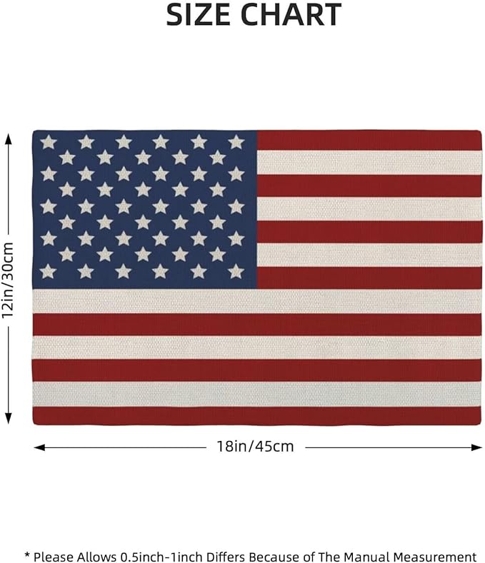 4th of July Patriotic Placemats 12x18 Inch Set of 4, American Flag Table Place Mat Independence Day Stars and Stripes Washable Table Mats Decorative Linen Fabric Table Mat for Dining Table