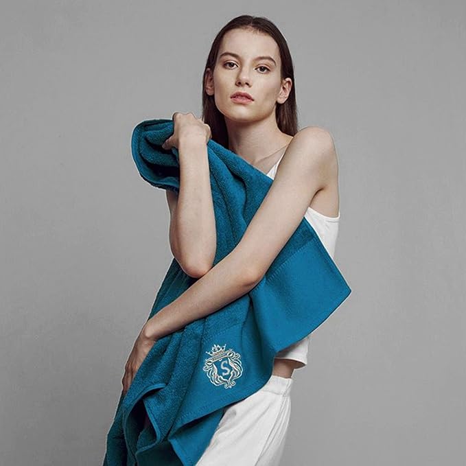 Luxury Bathroom Super Soft and Highly Absorbent Premium 100% Cotton Bath Towel Set for Gifts (Blue-K)