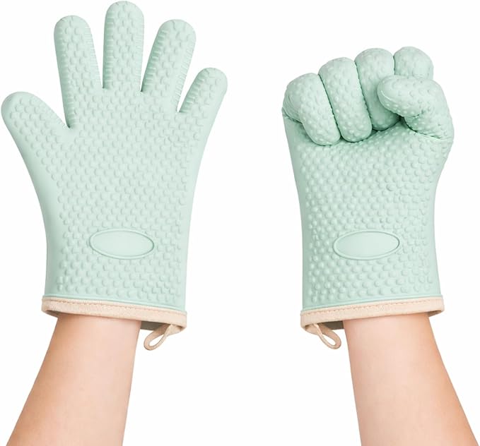 Silicone Oven Mitts, Silicone Cotton Double-Layer Oven Gloves Heat-Resistant up to 450°F for Baking, Cooking, BBQ Accessories