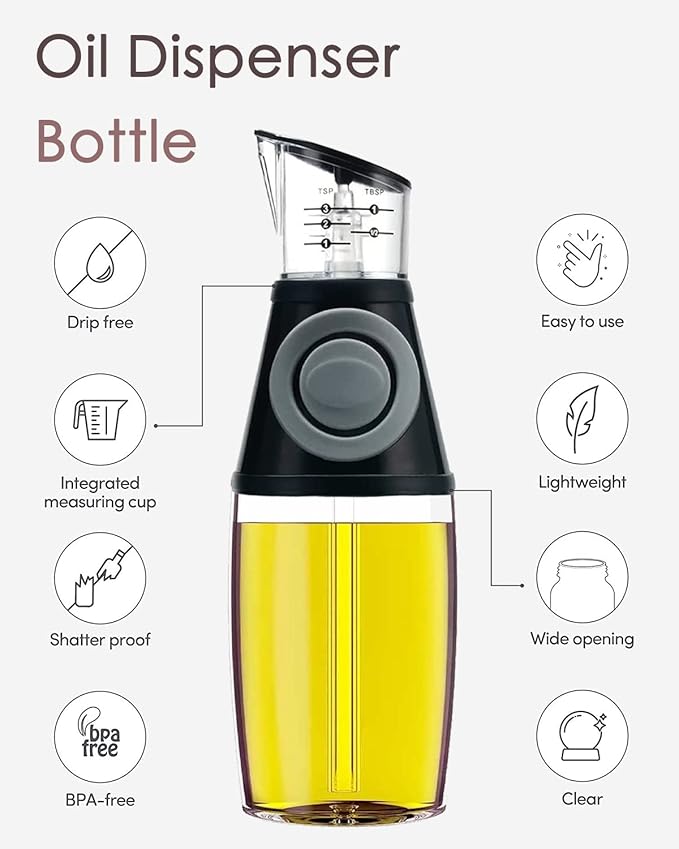 Oil Dispenser Bottle, 8.5oz Olive Oil Dispenser Oil Sprayer, Clear Glass Refillable Oil and Vinegar Dispenser Bottle with Measuring Scale Pump for Kitchen, Cooking, Salads, Baking Frying