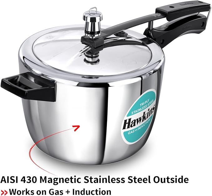 HAWKINS Triply Stainless Steel Pressure Cooker, Inner Lid Cooker, (HSST45) 4.5 litres Silver