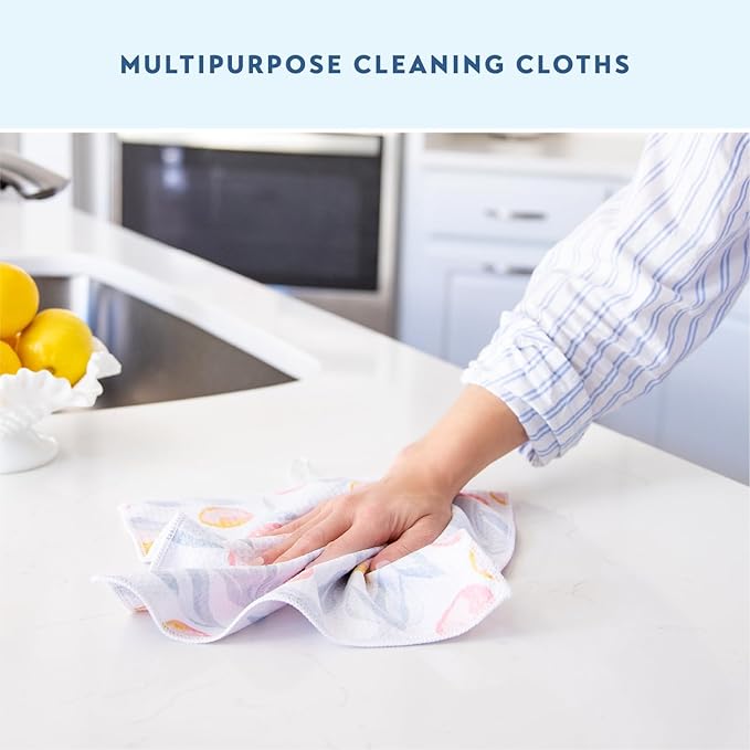 ELYN Microfiber Kitchen Dish Cloth Set, Quick-Dry & Absorbent Waffle Weave Cleaning Towels, Set of 6 Wash Cloths, Paper Towels & Sponge Alternative (Oranges & Gingham)