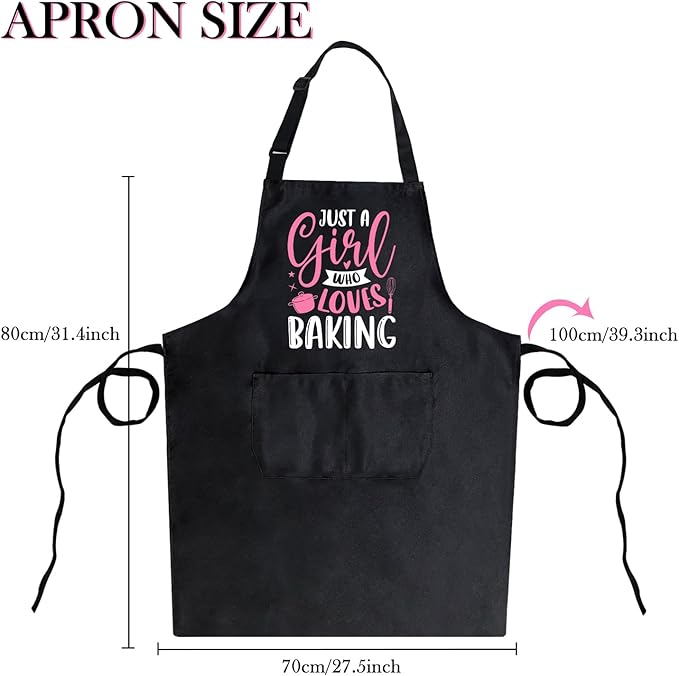 Black Baking Aprons for Women, Adjustable Cooking Baking Kitchen Aprons for Mom Chef with Pockets