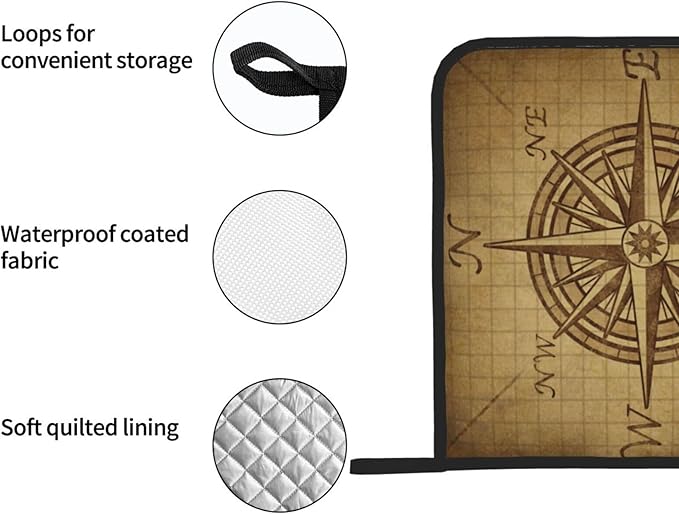 Pot Holders 2PCS Return Compass,Vintage Compass Rose Pot Holder, Art Brown Kitchen for Cooking Baking BBQ Grilling
