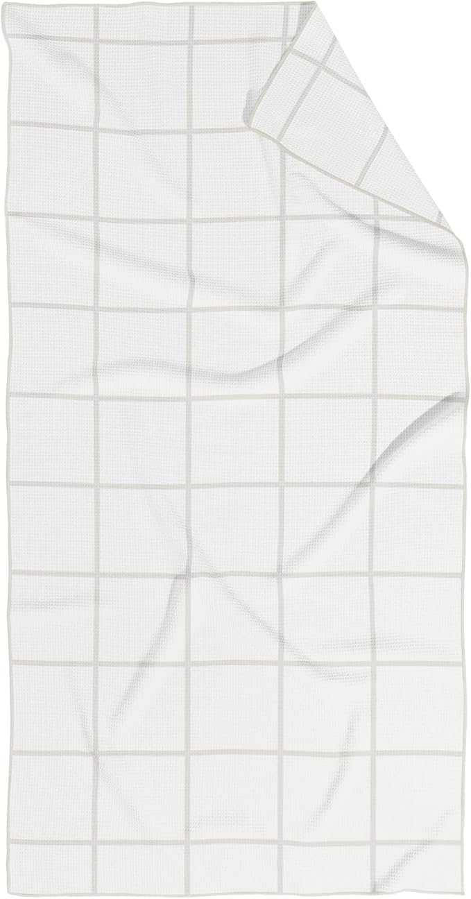 HALL & PERRY Kitchen Tea Towel, Ultra Soft, Quick Dry Microfiber Dish Cloths - 18"x30" Premium Quality Waffle Towel - Stripes and Plaid, Taupe (1, Cambria)