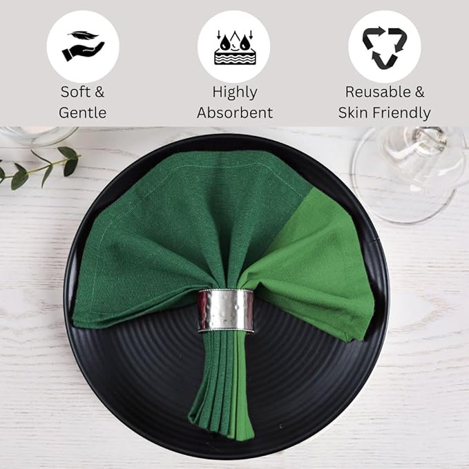 Set of 6 Cloth Dinner Napkins 100% Cotton - Soft Durable Washable - for Dining Parties Weddings Christmas Easter and Everyday Use Farmhouse Table Cloth Napkins 18x18 Inch Green