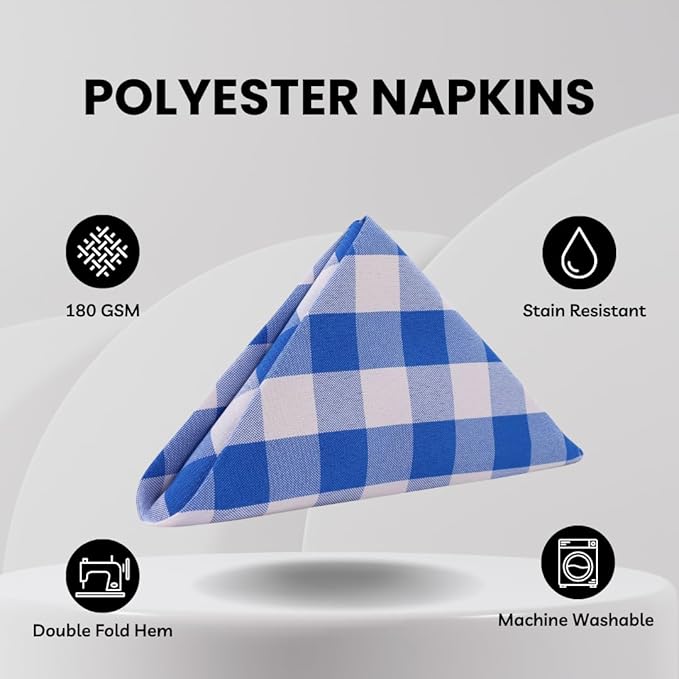 Your Chair Covers Cloth Polyester Napkins, 20 x 20 Inch, Washable Dinner Fabric Linen Napkins with Hemmed Edges for Restaurant, Wedding and Holiday Pack of 10 (Checkered Royal Blue)