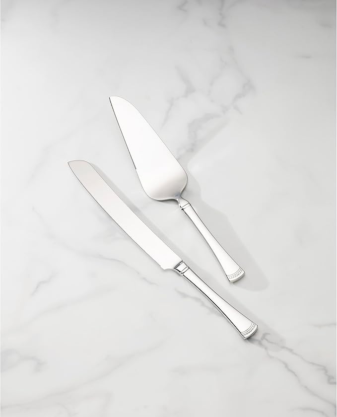Lenox Silverware Serving Set, Portola 2-Piece Dessert Set, Serving Utensils, 18/10 Stainless Steel, Mirror Finish, Dishwasher Safe, Cake Knife & Cake Server, Dessert Serveware (Silver, 2 Piece)
