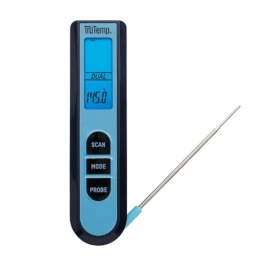 Taylor TruTemp Dual Instant Read Infrared Meat and Food Thermometer, Digital for Cooking, IPX5 Splash Proof Design, Plus Meat Probe for BBQ, Kitchen, Smoker, and Grilling, Blue