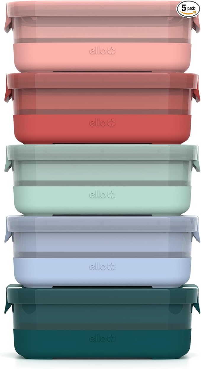 Ello Plastic 3.7 Cup Meal Prep Set 10 Pc, 5 Pack Set - BPA Free Plastic Food Storage Container with Silicone Boot and Airtight Lids, Dishwasher, Microwave, and Freezer Safe, Melon