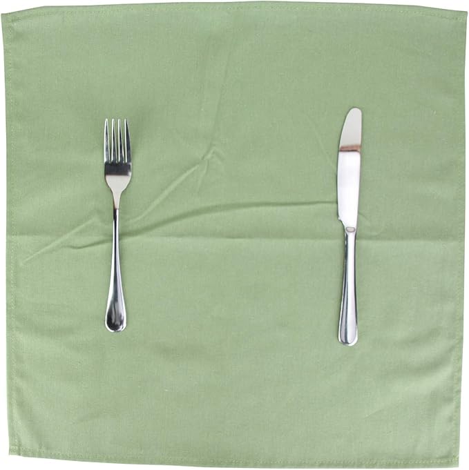 Solid Color Cotton Blended Dinner Cloth Napkins - Set of 12 (17 x 17 inches) - for Events & Home Use (Olive Green)