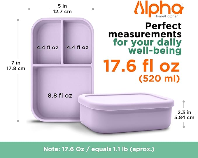 3 Compartment Silicone Bento Box for Kids – BPA Free Snack Container, Leak-Resistant School Lunch Box, Small Portions, Easy to Clean, Dishwasher Safe