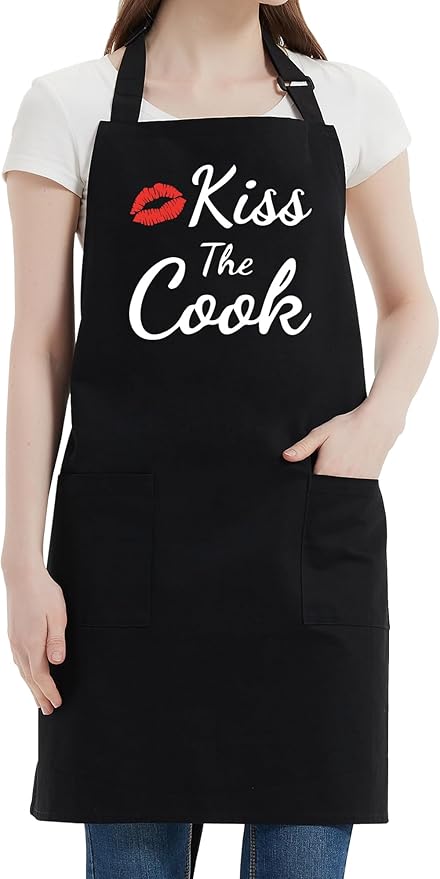 Kaidouma Funny Aprons for Women Men - Kiss the Cook Apron - Funny Chef Cooking BBQ Grill Aprons with 2 Pockets - Birthday Mothers Day Gifts for Mom, Wife - Fathers Day Christmas Gifts for Dad, Husband