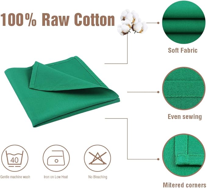 Christmas Green Cloth Napkins Set of 6,100% Cotton Dinnner Napkins,18 x18 inch,Thick Cloth Napkins 18x18 inch,Christmas Decorations in Door,Healthy,Easy Care, Washable(Emerald Green)