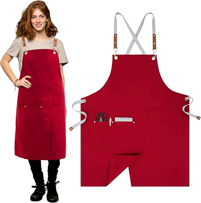 Crossback Pottery Apron Split Leg with Large Pocket Canvas Apron with Adjustable Strap for Art Garden Nail Tech Hairstylist