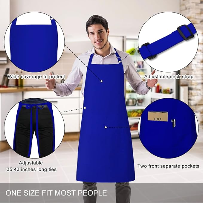 Jubatus 2 Pack 100% Cotton Aprons with 2 Pockets Cooking Chef Kitchen Adjustable Bib Apron for Women Men, Blue