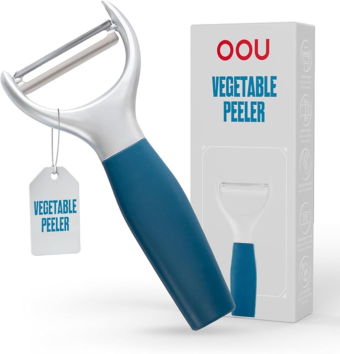 OOU Vegetable Peeler, Stainless Steel Y-Peeler with Sharp Swivel Blade, Premium Zinc Alloy Construction, Ergonomic TPE Non-Slip Grip Handle, Blue