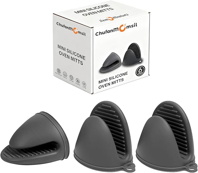 6 Pack Mini Oven Mitts Silicone Pot Holders Heat Resistan for Kitchen, Small Silicone Oven Gloves Kitchen Mittens Air Fryer Mitts Mini Hot Pot Pinch Grip for Baking & Grilling, Dark Grey