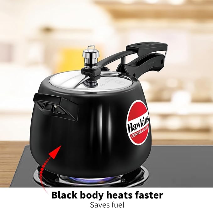 Hawkins 4 Litre Contura Black Pressure Cooker, Hard Anodised Inner Lid Cooker, Handi Cooker, Black (Cb40), 4 Liter
