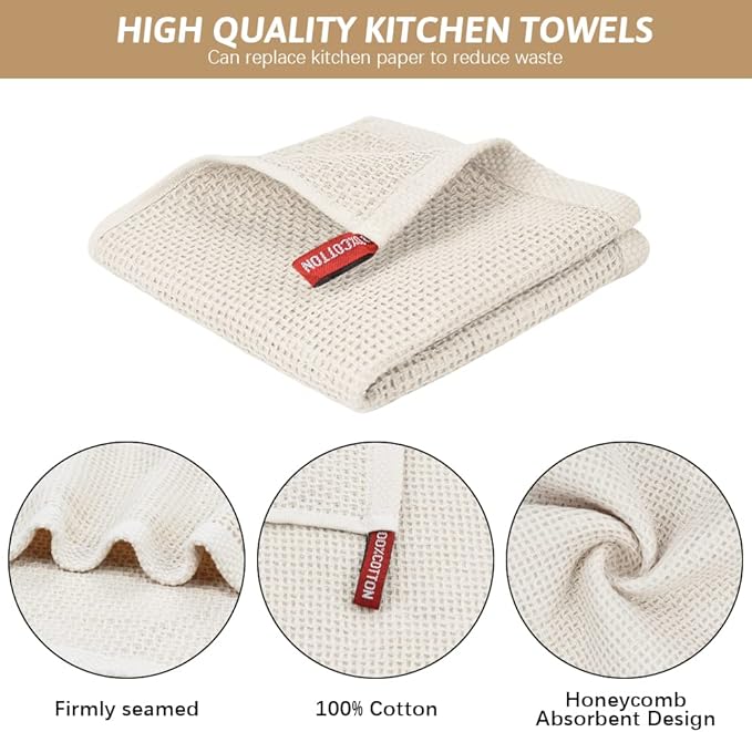 Niallant 12 Pack Cotton Kitchen Towels, Soft & Absorbent Dish Rags, 12x12 Inch