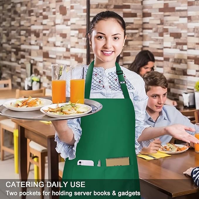 Jubatus 2 Pack 100% Cotton Aprons with 2 Pockets Cooking Chef Kitchen Adjustable Bib Apron for Women Men, Green