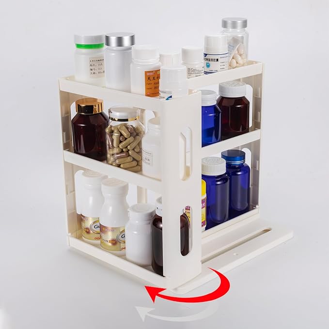 Dutiplus Medicine Organizer 3-Tier Shelves Cabinet Storage Rack Organizer for Holding Vitamins, Supplements, Cosmetics 10.82" H x 5.82" W x 10.43" D (Creamy White)
