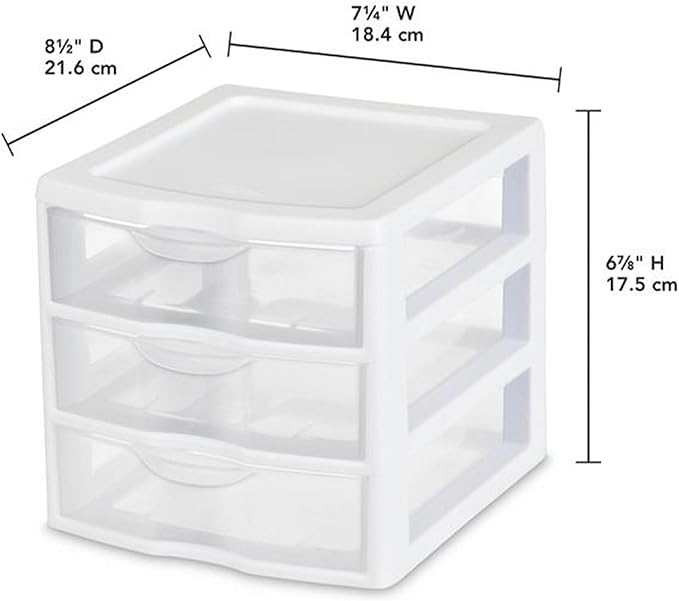 Sterilite 12-Pack ClearView 3-Drawer Cart, Small Plastic Storage Organizer Drawers, White - Organizing Drawer Containers for Bathroom, Closet, Kitchen, and Bedroom