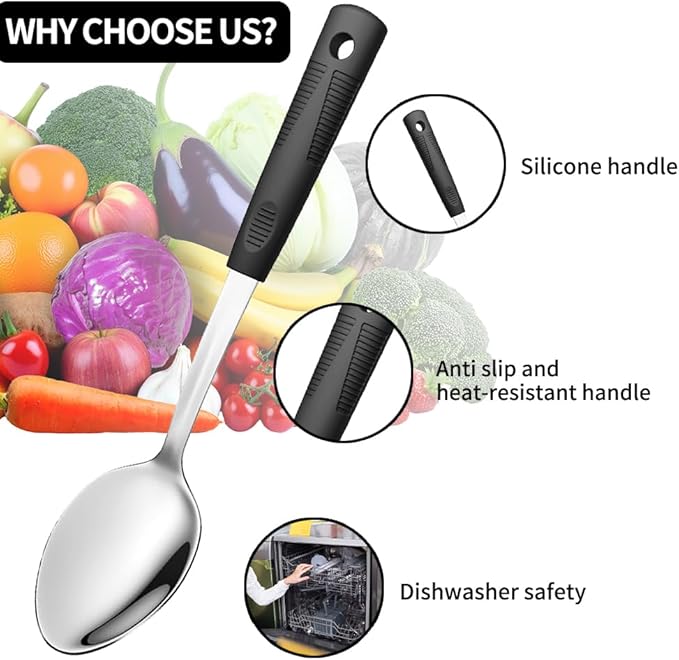 Stainless Steel Serving spoons set with Slotted Spoon.Serving Spoon and Perforated Spoon, kitchen cooking serving utensils set cooking spoon