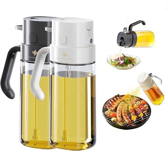 2 IN 1 Oil Dispenser, with Pour System, White and Black, Ergonomic Handle, Modern Design, for Cooking Oil, Salad Dressing, BBQ Sauce (White)