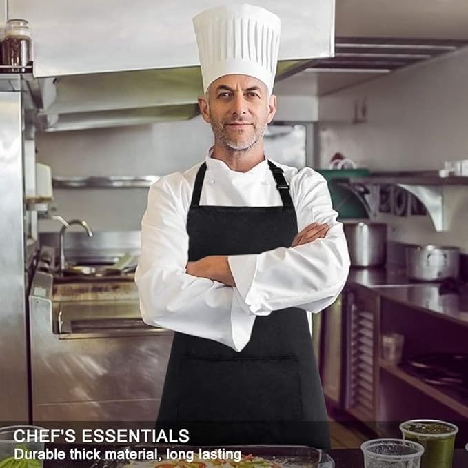 Jubatus 1 Pack Bib Aprons with 2 Pockets Cooking Chef Kitchen Apron for Women Men, Black