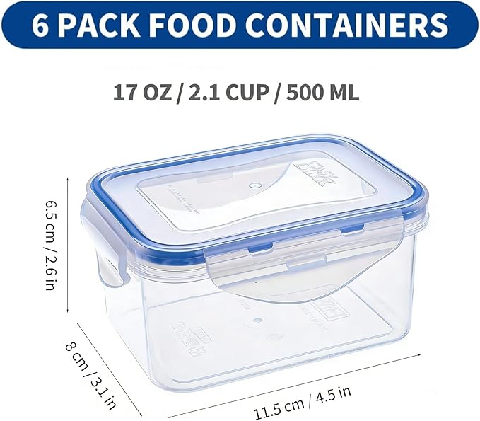 KIGI Small Food Storage Containers, Rectangle, 4-Sided Locking Airtight Lids, BPA-Free Plastic, Leak-Proof, Ideal for Lunch, Meal Prep, Snack & Portion Control, 17 oz / 2.1 Cup, 12 Piece Set