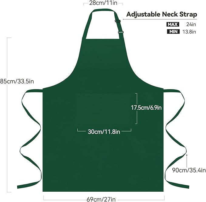 NLUS 2 Pack Kitchen Aprons with 2 Pockets for Women Men, Chef Aprons for Baking BBQ Cooking, Green