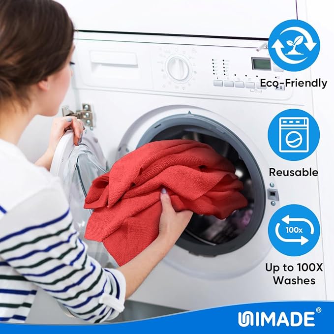 UNIMADE Microfiber Cleaning Cloth, 20 Pack Reusable Microfiber Towels for Cars Lint Free Cleaning Shop Towel Rags for Home Kitchen Automotive Bar Mechanic Restaurant Garage, 11.5"x 11.5", Red