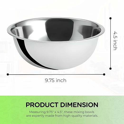 OCS Parts 3 Quart Mixing Bowls | Set of 4 | 9.75-Inch Stainless Steel Professional Grade Flat Base Mixing Bowls for Home and Commercial Kitchens | Dishwasher Safe