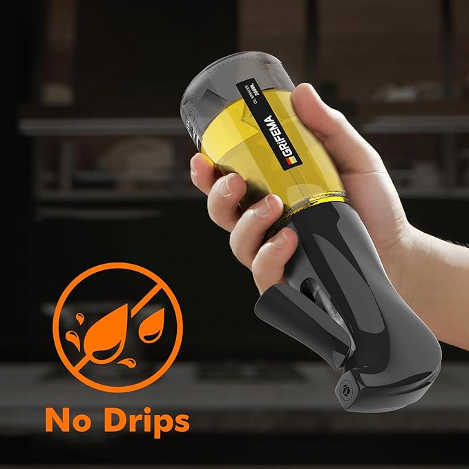 GRIFEMA Oil Spray Bottle for Cooking, 200 ml Glass Olive Oil Mister – Fine Mist Dispenser for Air Fryer, Salad, Baking, BBQ, Vinegar, Black, GE2003B