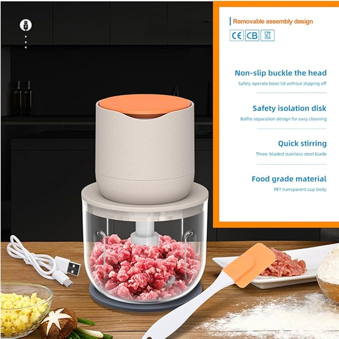 600ML Electric Food Chopper For Meat,Onions,vegetables,Garlic,Complementary Food, Meat Chopper Blender，Wireless Electric Food Processor