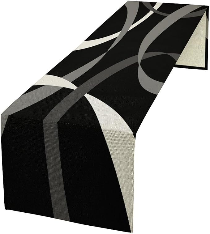 Gray Abstract Geometric Table Runner Grey and White Striped Black Background Modern Kitchen Dinner Runner for Indoor Home Living Room Party Dining Table Decoration 13"x60"