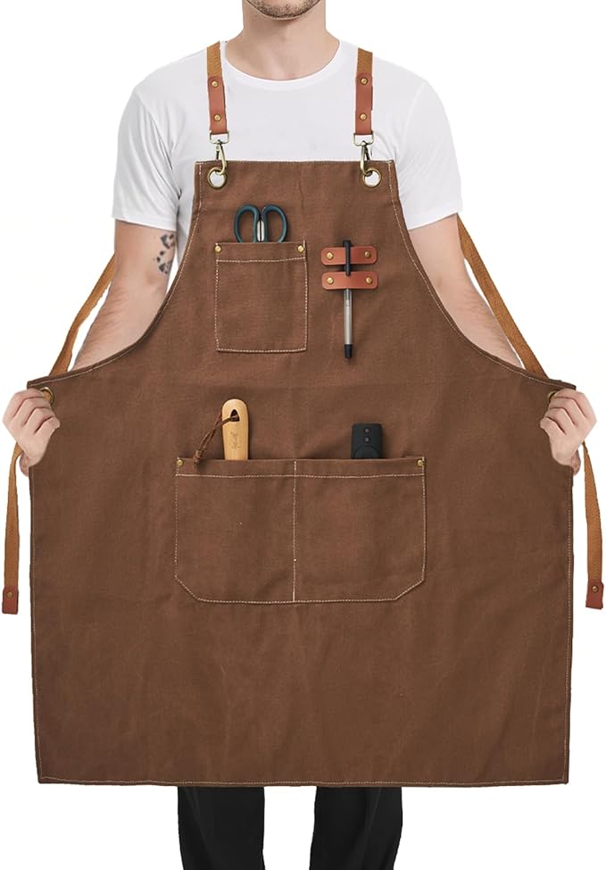 Plus Size Canvas Aprons, Kitchen Chef Aprons, Unisex Heavy Duty Work Apron, Adjustable Strap Apron with Pockets