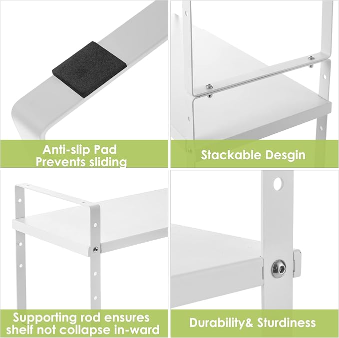 Across-Star Expandable Cabinet Shelf Organizer Rack, Stackable Kitchen Counter Storage Shelves Stand, Adjustable Height Pantry Shelf Spice Rack (White, 2 Pack)