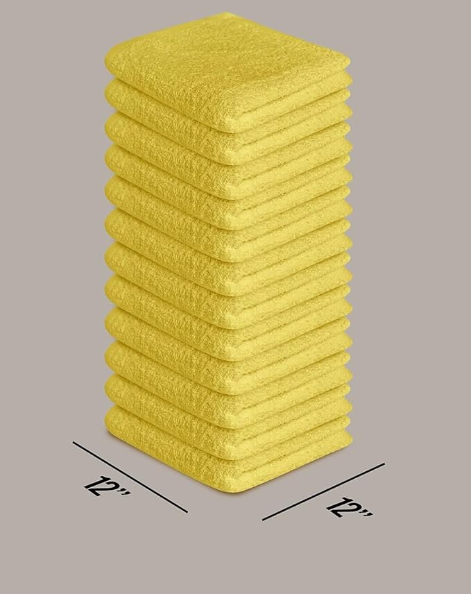 Softolle 100% Cotton Washcloths 24 Pack (12x12 Inches) Soft, Highly Absorbent Washcloth, Face Towels, Wash Cloths for Face, Ring Spun, Bulk Pack (Yellow)