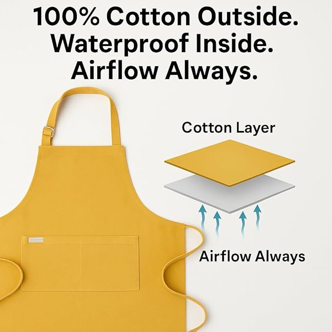 Professional Work Apron for Men & Women – 100% Cotton with waterproof Membrane, Cross Back Straps