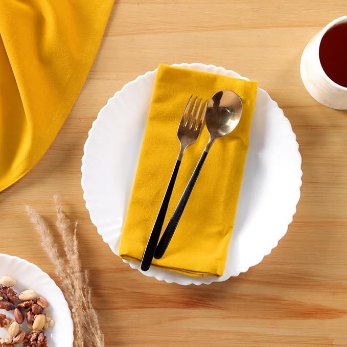Cloth Napkins Set of 12 Solid Dinner Napkins 18x18 Inch, 100% Cotton, Soft Absorbent Reusable Washable Durable Napkin, Decorations, Restaurant, Wedding & Table Décor - Golden Yellow
