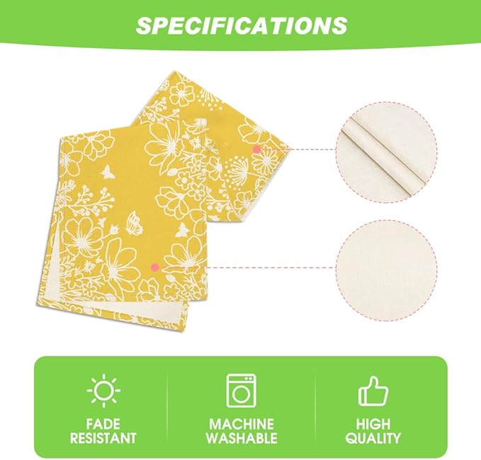 Artoid Mode Yellow Bloom Flowers Butterfly Spring Table Runner, Seasonal Holiday Kitchen Dining Table Decoration for Home Party Indoor 13x120 Inch
