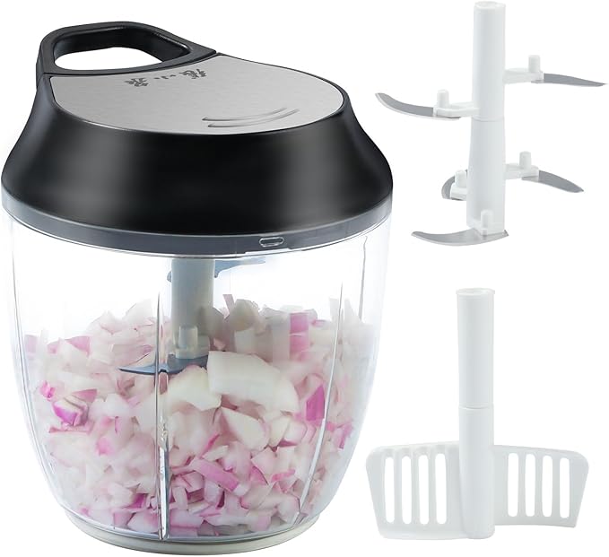 Manual Vegetable Chopper Hand String Garlic Mincer Hand Chopper for Kitchen 900ml With Egg Whisk Onion Cutter for Ginger, Chili, Fruit, Meat, Nuts