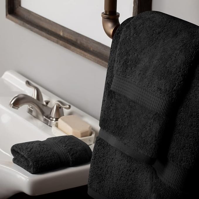 Superior Egyptian Cotton Pile 3 Piece Towel Set, Includes 1 Bath, 1 Hand, 1 Face Towel/ Washcloth, Ultra Soft Luxury Towels, Thick Plush Essentials, Guest Bath, Spa, Hotel Bathroom, Black
