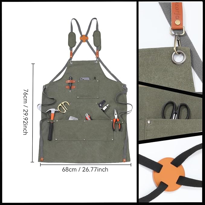 Chef Apron-Cross Back Apron for Men Women with Adjustable Straps and Large Pockets,Canvas