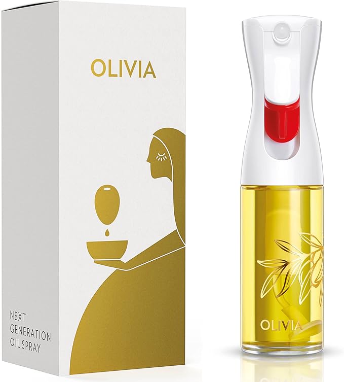 OLIVIA Signature The Original Advanced Oil Sprayer for Cooking, Salads, BBQs and More, Continuous Spray with Portion Control, Trusted by Chefs. Patented Technology. (Glass Bottle) (Golden Leaves)