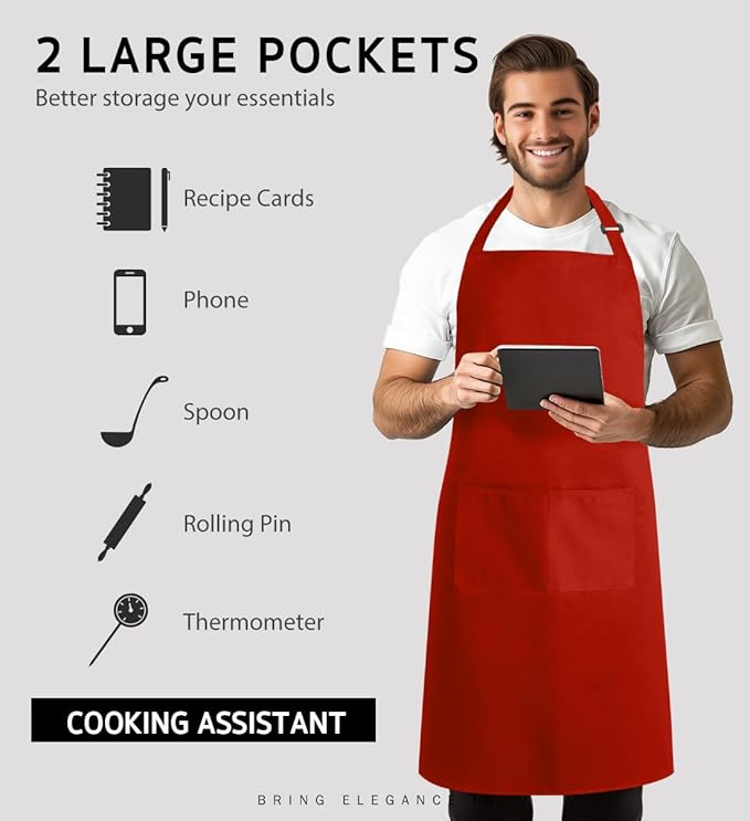 Syntus Apron for Men Women, Adjustable Cooking Kitchen Chef Aprons with 2 Pockets, Cotton/Polycotton/Polyester